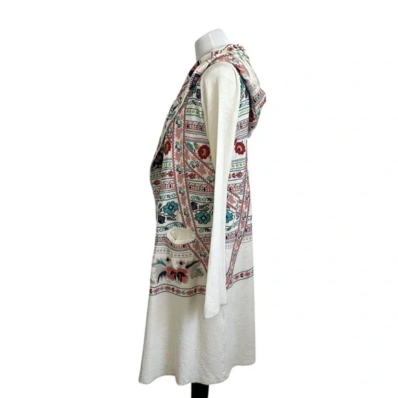 Biya Johnny Was Womens Hooded Embroidered Long Cardigan With Pockets Sz Small